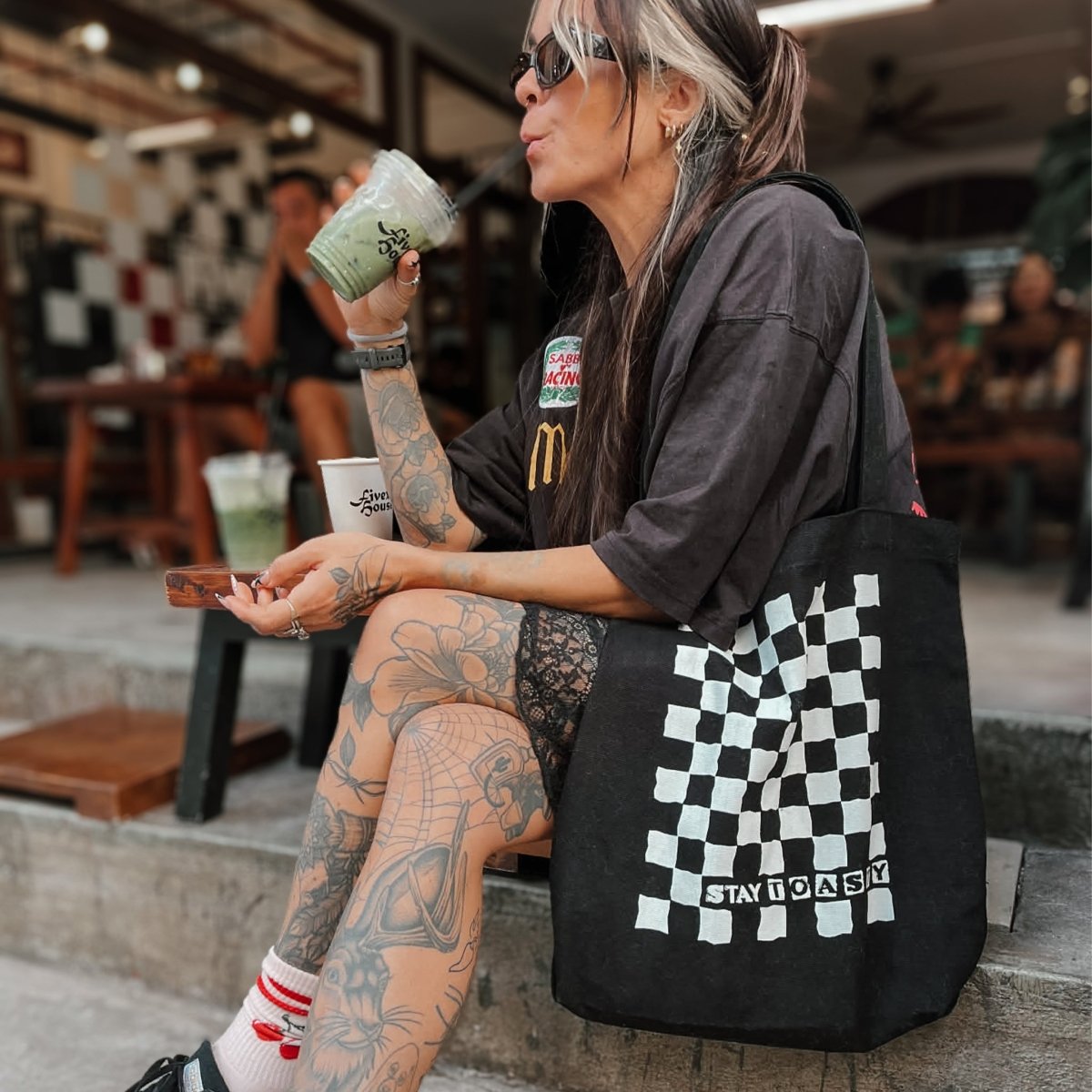 Checkered Tote Bag - Stay Toasty